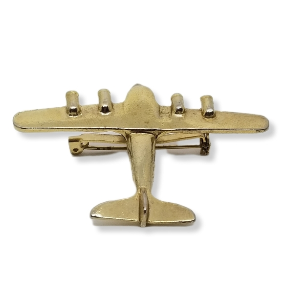 VINTAGE PISCES BRAND 1970s GOLDTONE WW2 BOMBER PLANE BROOCH - Picture 4 of 7